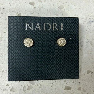 NWT NADRI gold circle stud earrings with cubic zirconia.25”l